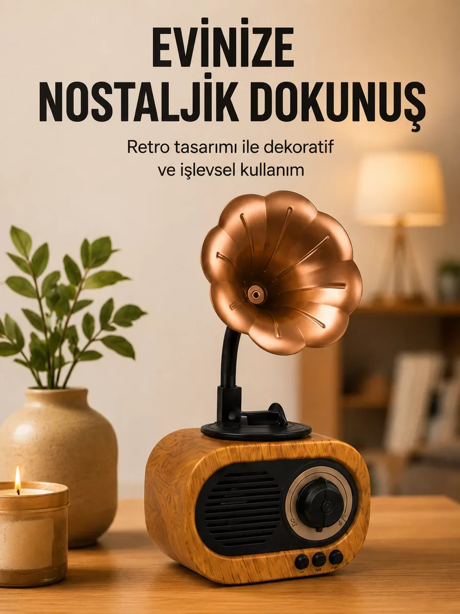 Retro Tasarımlı Mini Bluetooth Hoparlör ve FM Radyo - 5W Güçlü Ses, 1200mAh Batarya ve Çoklu Medya Desteği