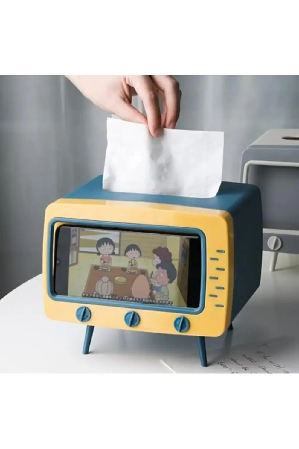 Retro Telefon Tutucu, Masaüstü Peçetelik Cep Telefonu (Lacivert)