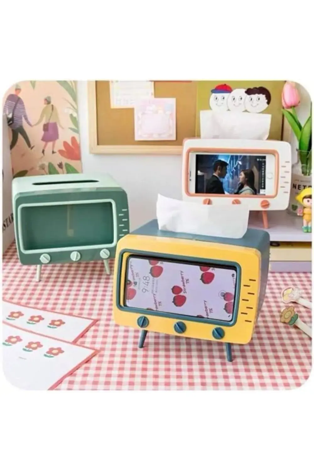 Retro Telefon Tutucu, Masaüstü Peçetelik Cep Telefonu (Lacivert)