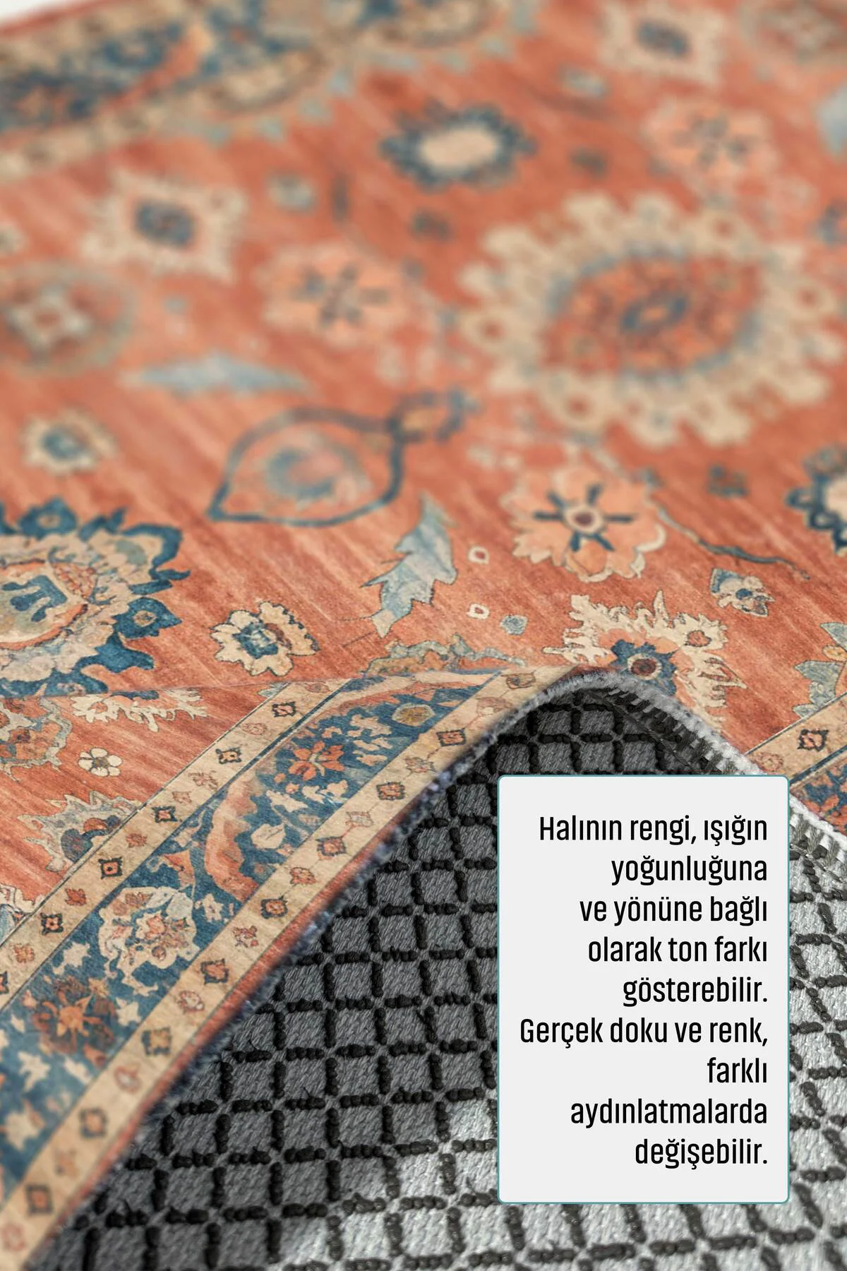 Retro Terracota Turuncu Şönil Halı Kilim Yolluk Kaymaz Yıkanabili
