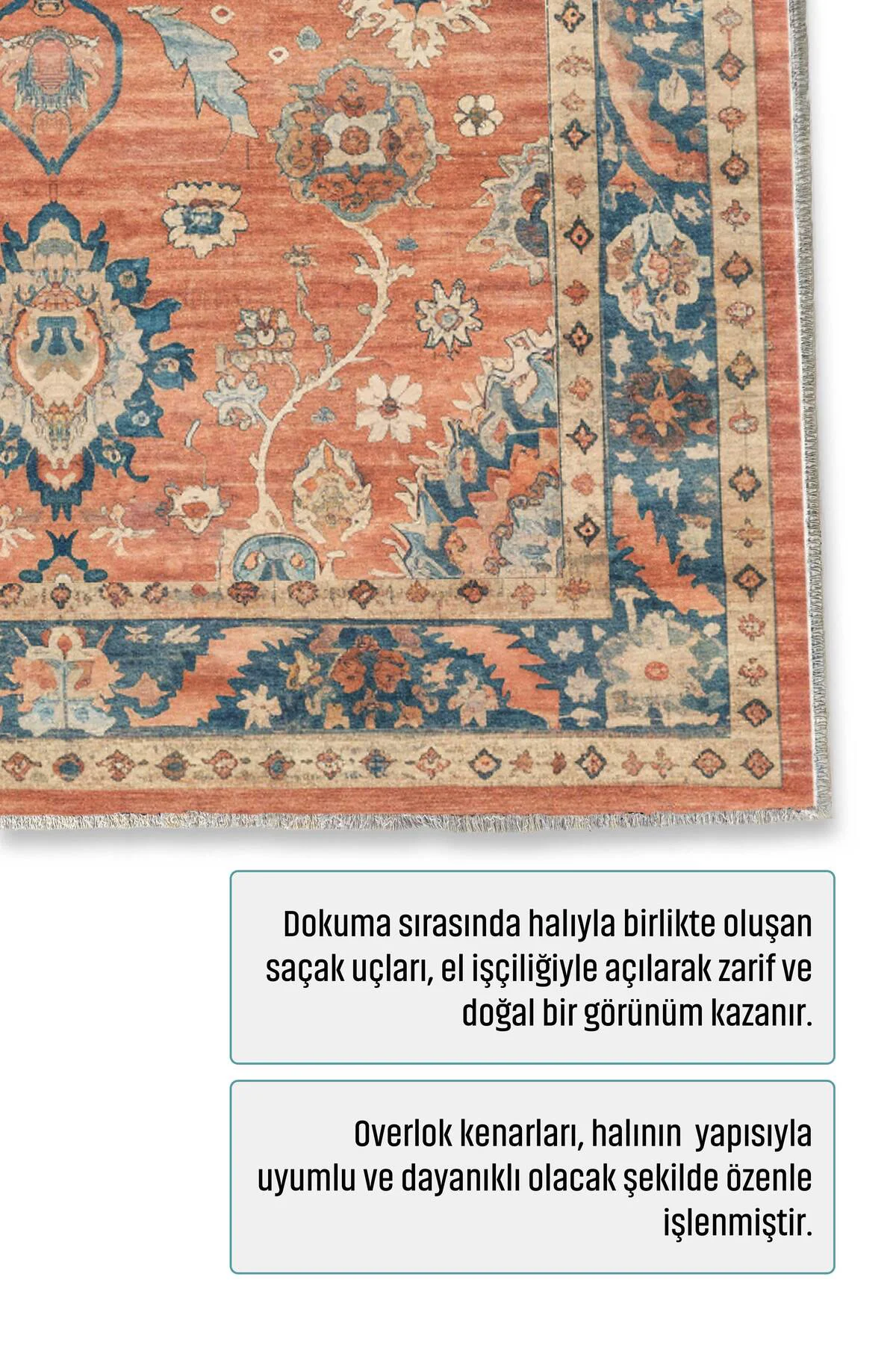 Retro Terracota Turuncu Şönil Halı Kilim Yolluk Kaymaz Yıkanabili