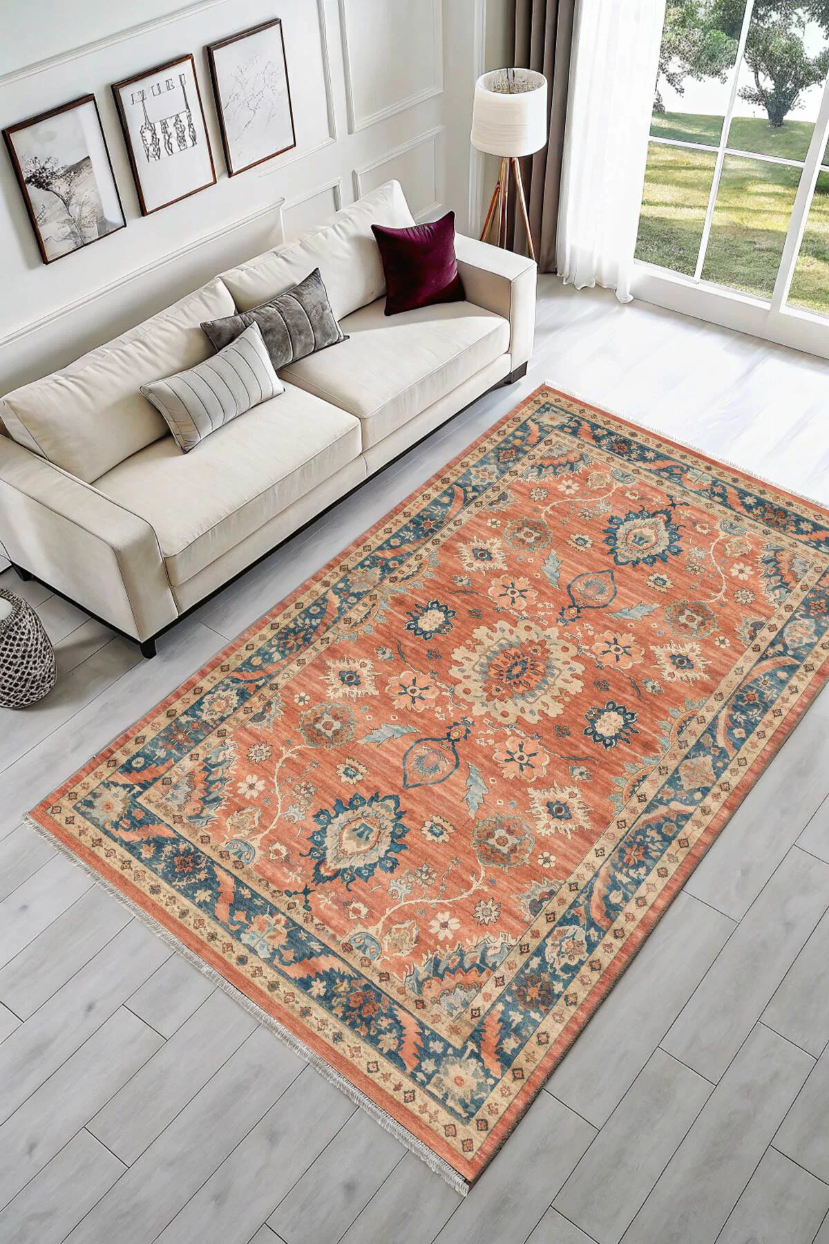 Retro Terracota Turuncu Şönil Halı Kilim Yolluk Kaymaz Yıkanabili