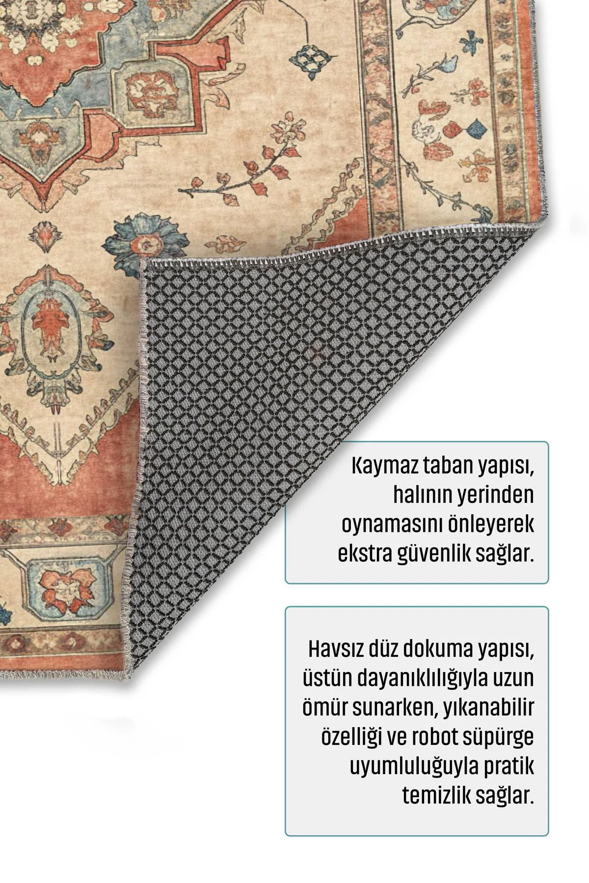 Retro Terracota Yeşil Şönil Halı Kilim Yolluk Kaymaz Yıkanabilir 