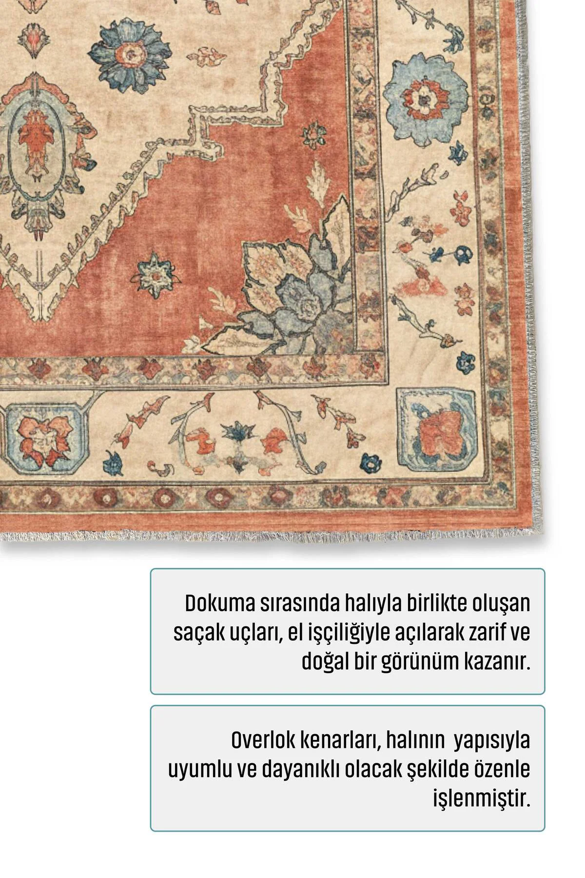 Retro Terracota Yeşil Şönil Halı Kilim Yolluk Kaymaz Yıkanabilir 