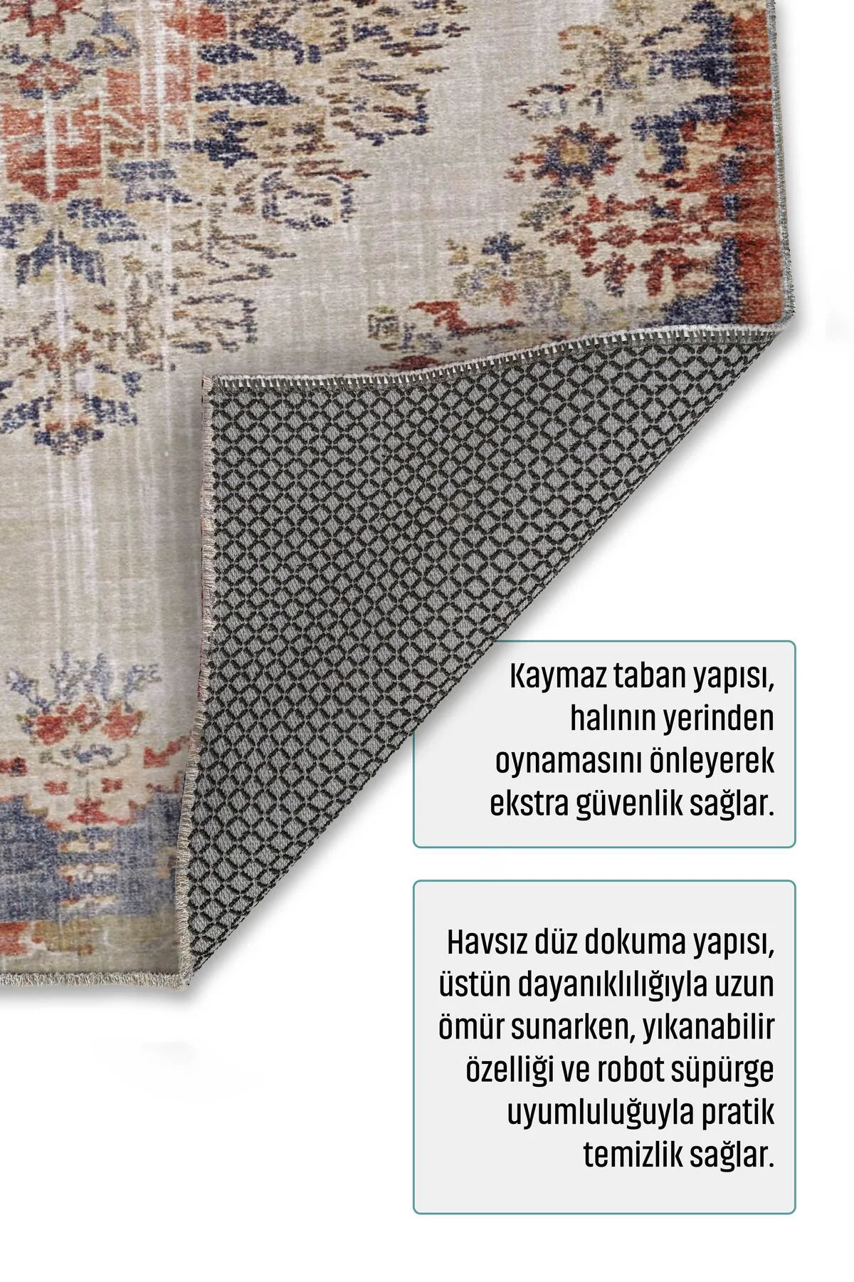 Retro Turuncu Lacivert Şönil Halı Kilim Yolluk Kaymaz Yıkanabilir