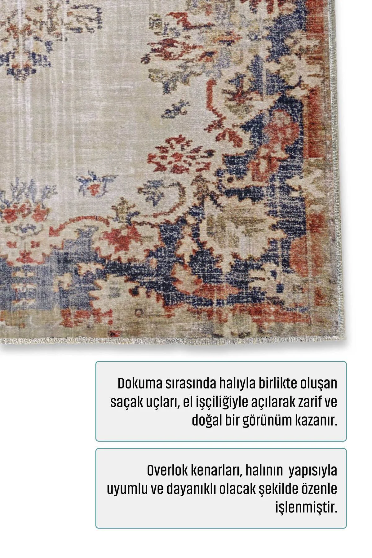 Retro Turuncu Lacivert Şönil Halı Kilim Yolluk Kaymaz Yıkanabilir
