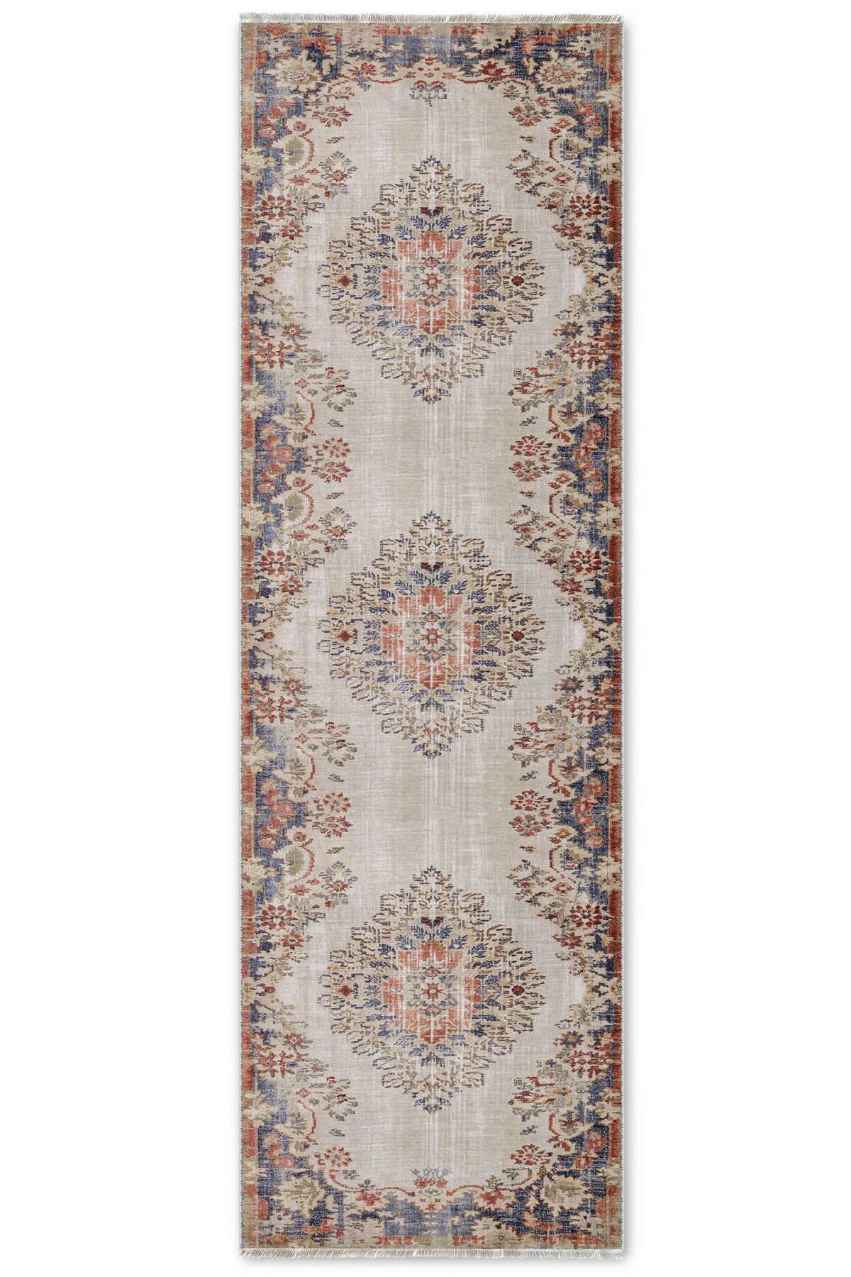 Retro Turuncu Lacivert Şönil Halı Kilim Yolluk Kaymaz Yıkanabilir