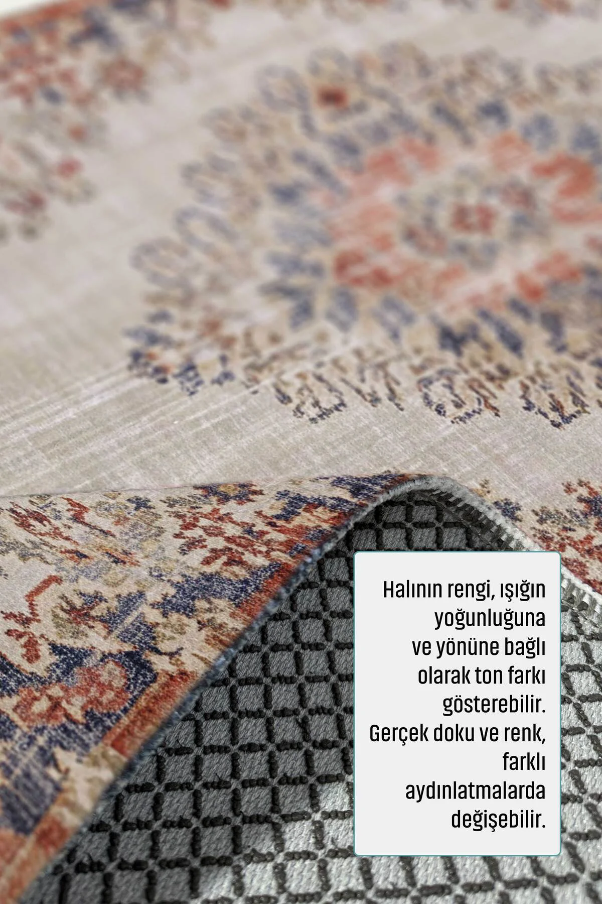 Retro Turuncu Lacivert Şönil Halı Kilim Yolluk Kaymaz Yıkanabilir