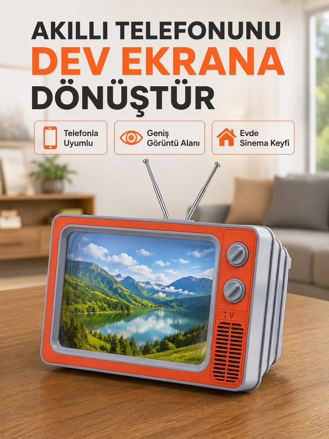 Retro TV Telefon Ekran Büyütücü 12'' HD Görüntü Büyütme Standlı Katlanabilir Telefon Tutucu