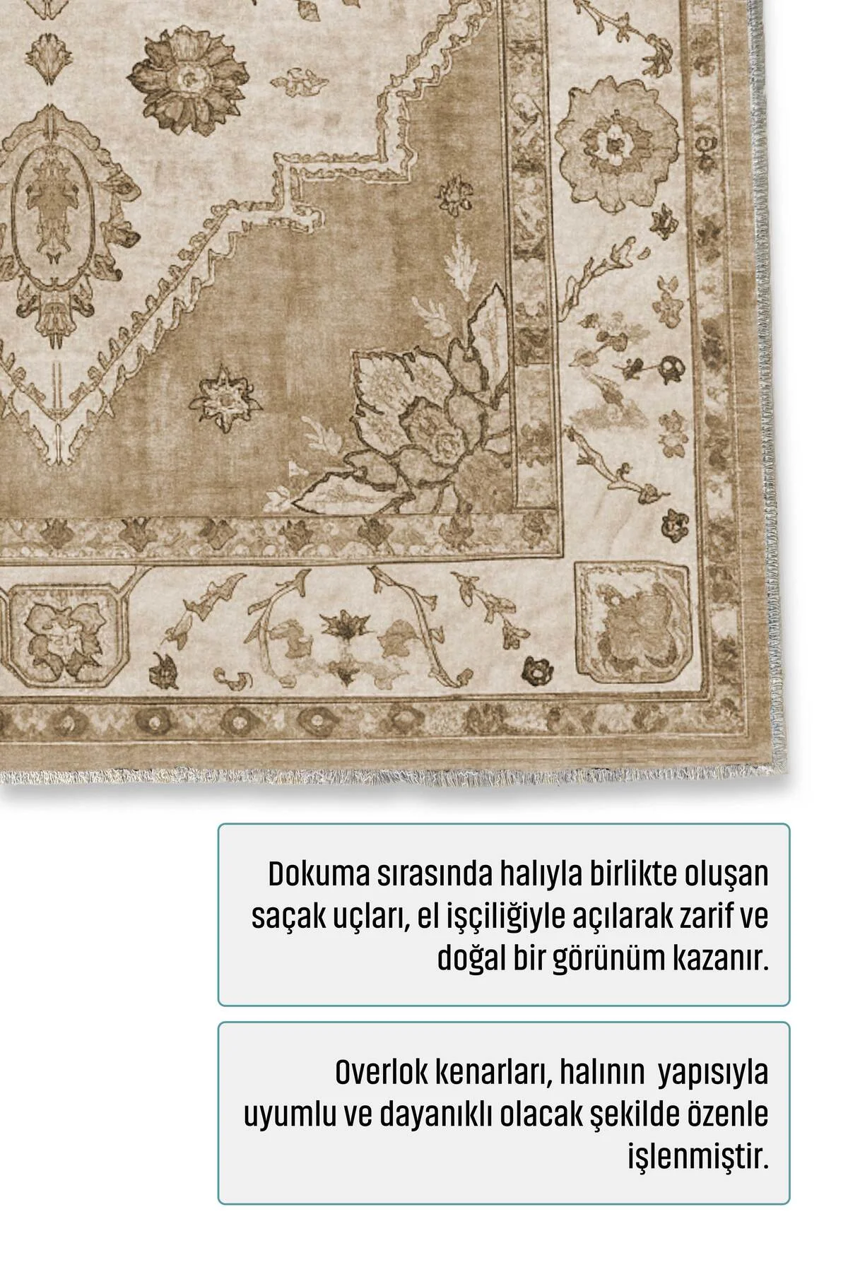 Retro Vizon Bej Şönil Halı Kilim Yolluk Kaymaz Yıkanabilir Mutfak Salon Koridor