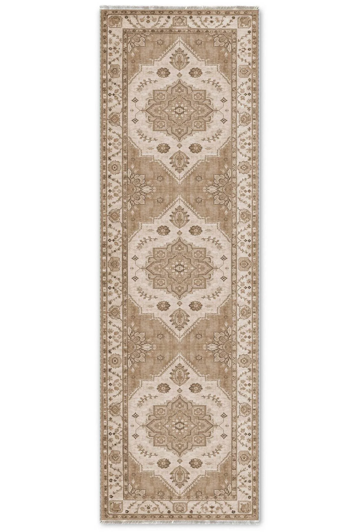 Retro Vizon Bej Şönil Halı Kilim Yolluk Kaymaz Yıkanabilir Mutfak Salon Koridor