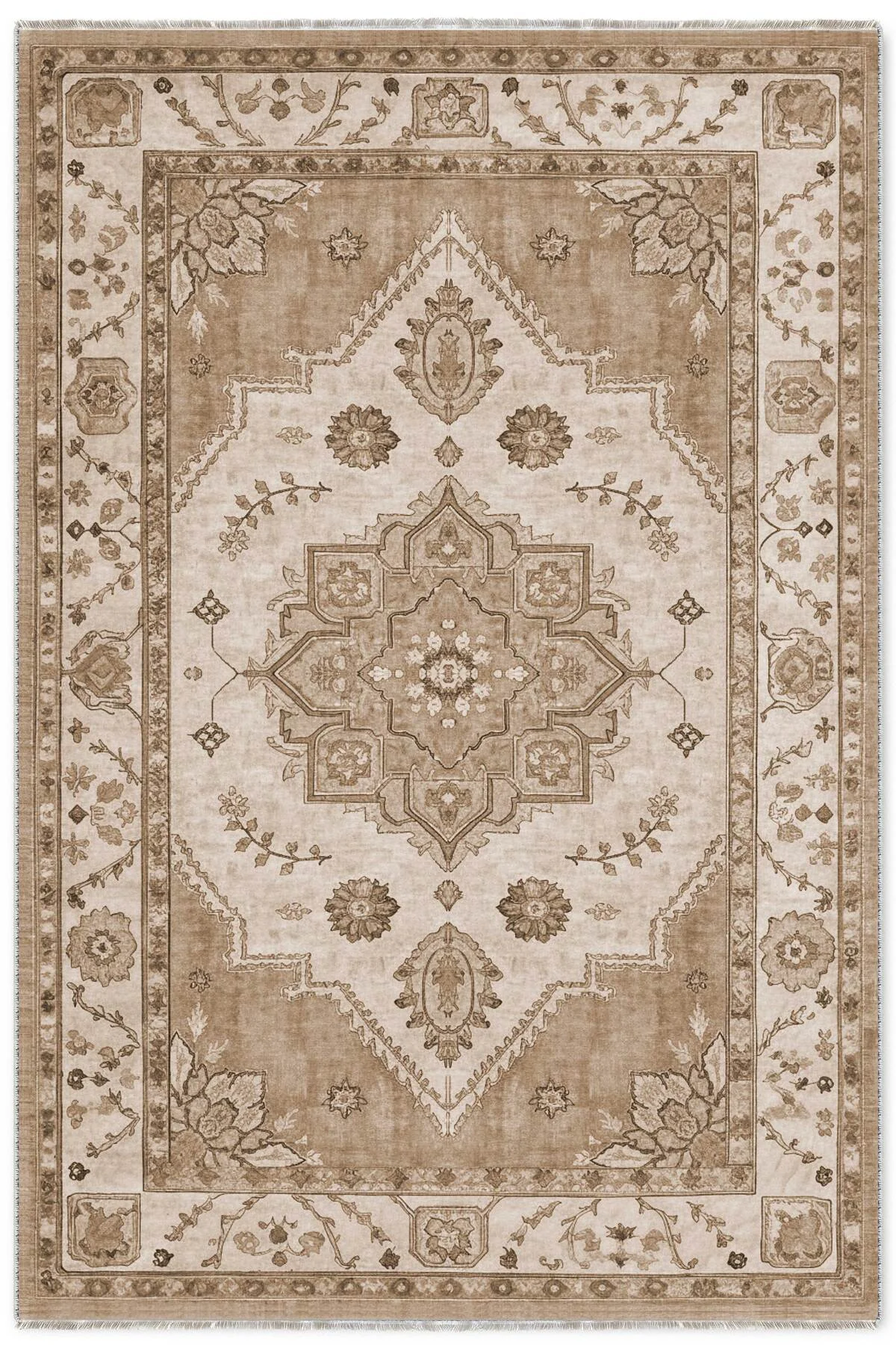 Retro Vizon Bej Şönil Halı Kilim Yolluk Kaymaz Yıkanabilir Mutfak Salon Koridor