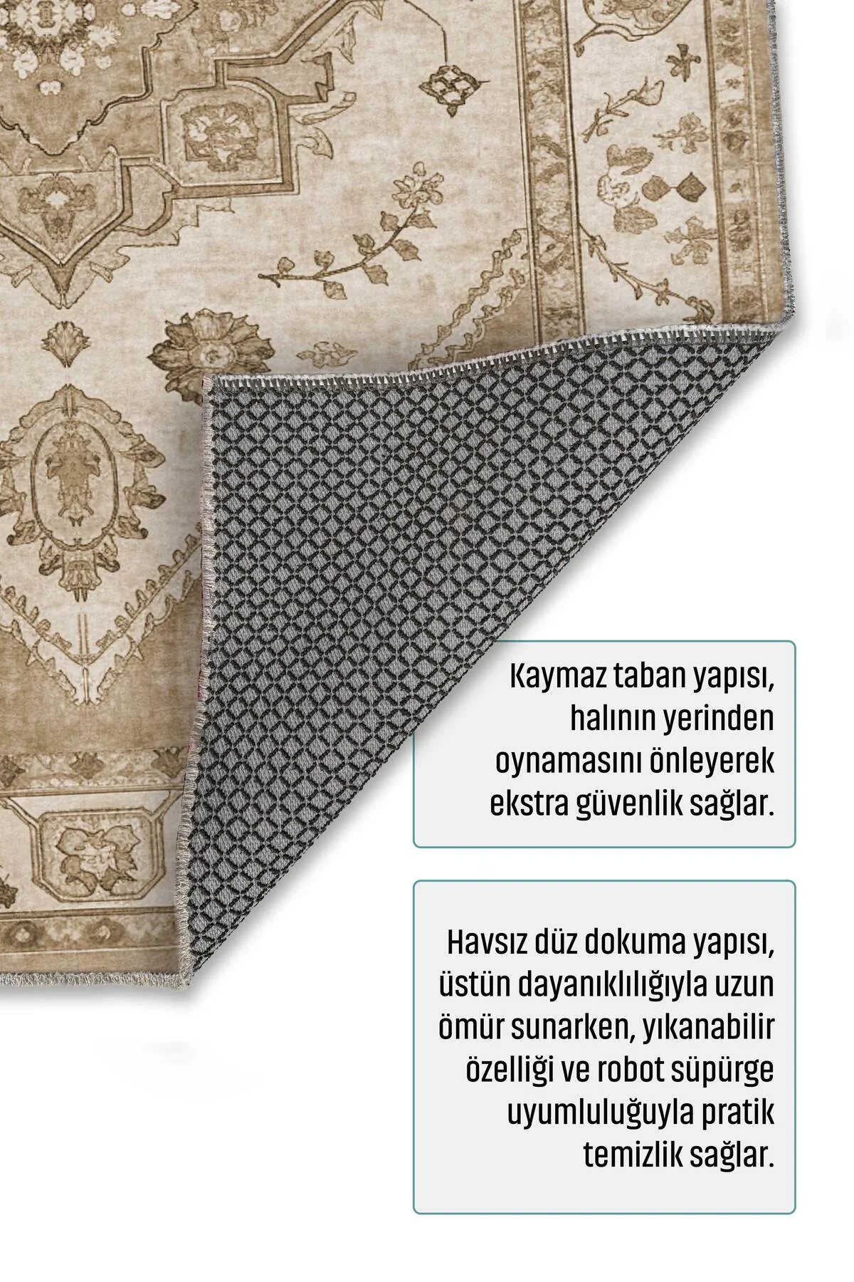 Retro Vizon Bej Şönil Halı Kilim Yolluk Kaymaz Yıkanabilir Mutfak Salon Koridor