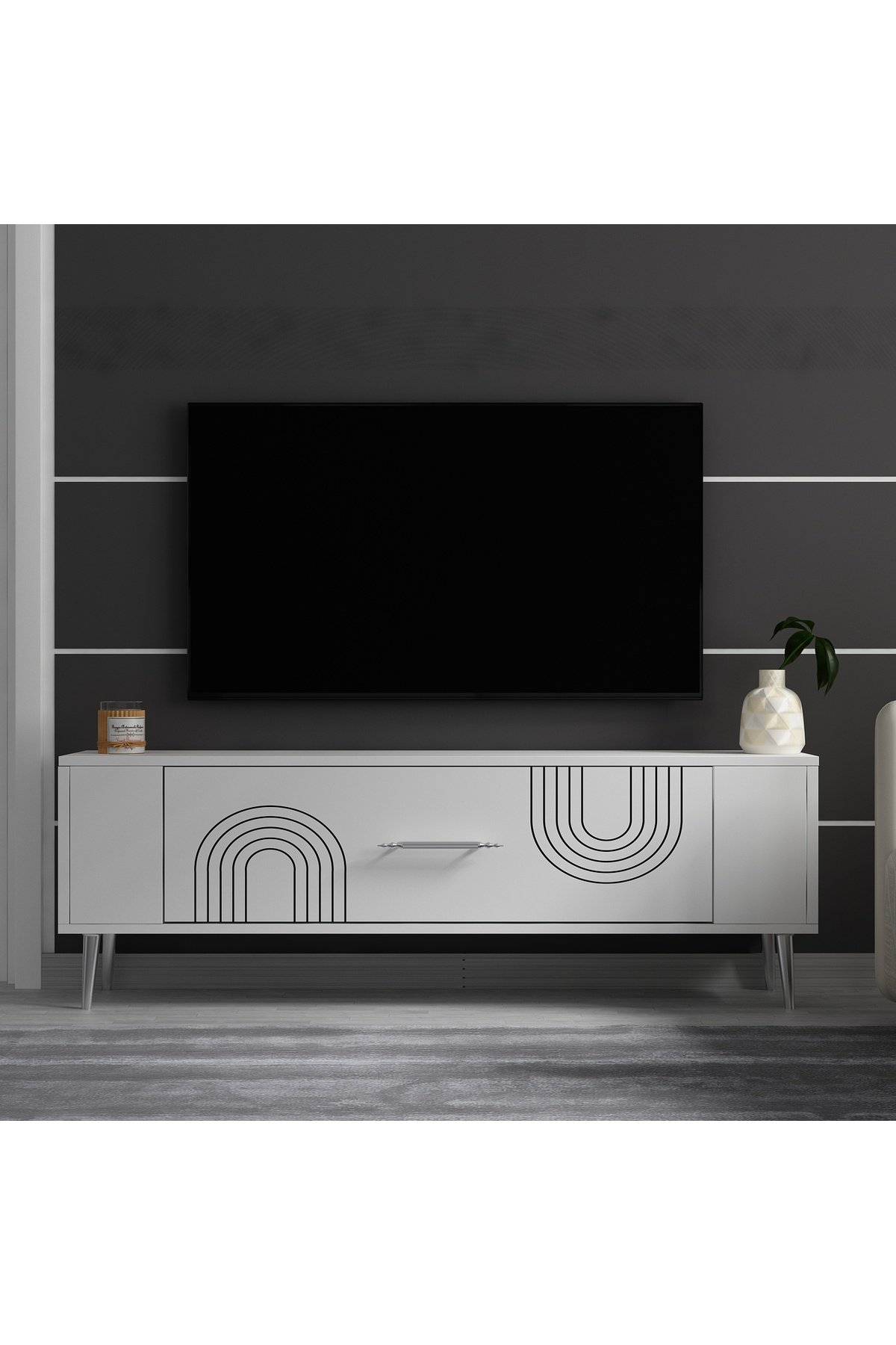 Cantek Dizayn Retrol2ct Tv Sehpasi Beyaz-Gümüş