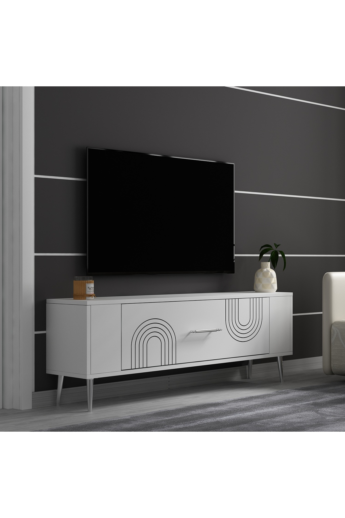 Cantek Dizayn Retrol2ct Tv Sehpasi Beyaz-Gümüş