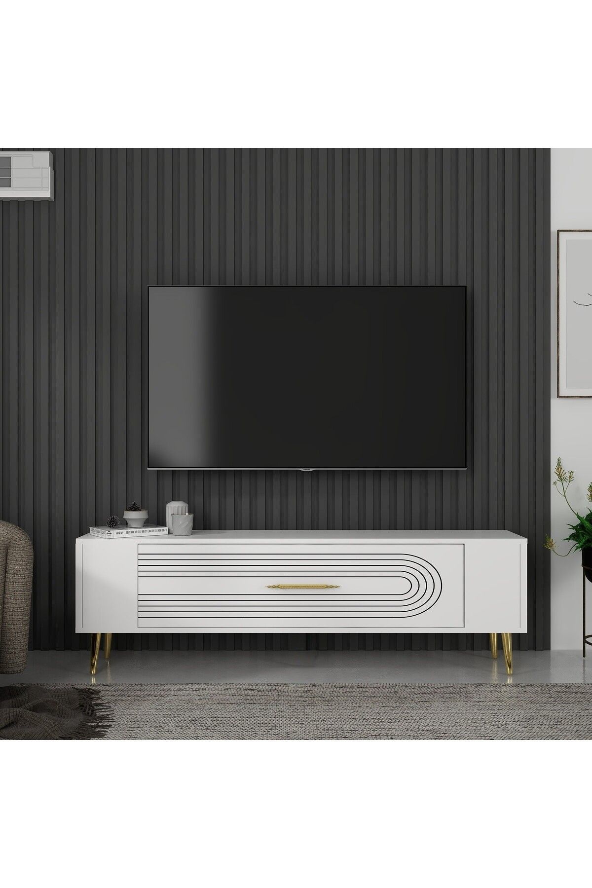 Cantek Dizayn Retrol3ct Tv Sehpası Beyaz-Altın