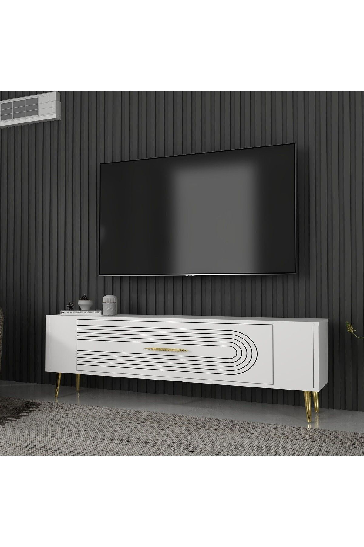 Cantek Dizayn Retrol3ct Tv Sehpası Beyaz-Altın