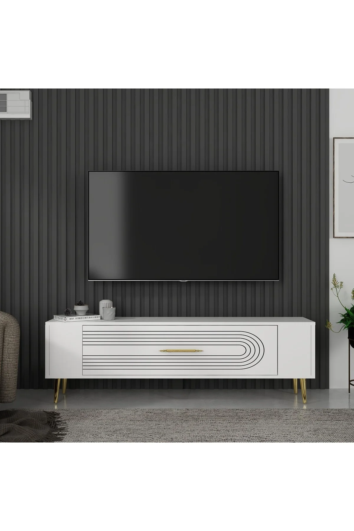 Retrol3ct Tv Sehpası Beyaz-altın