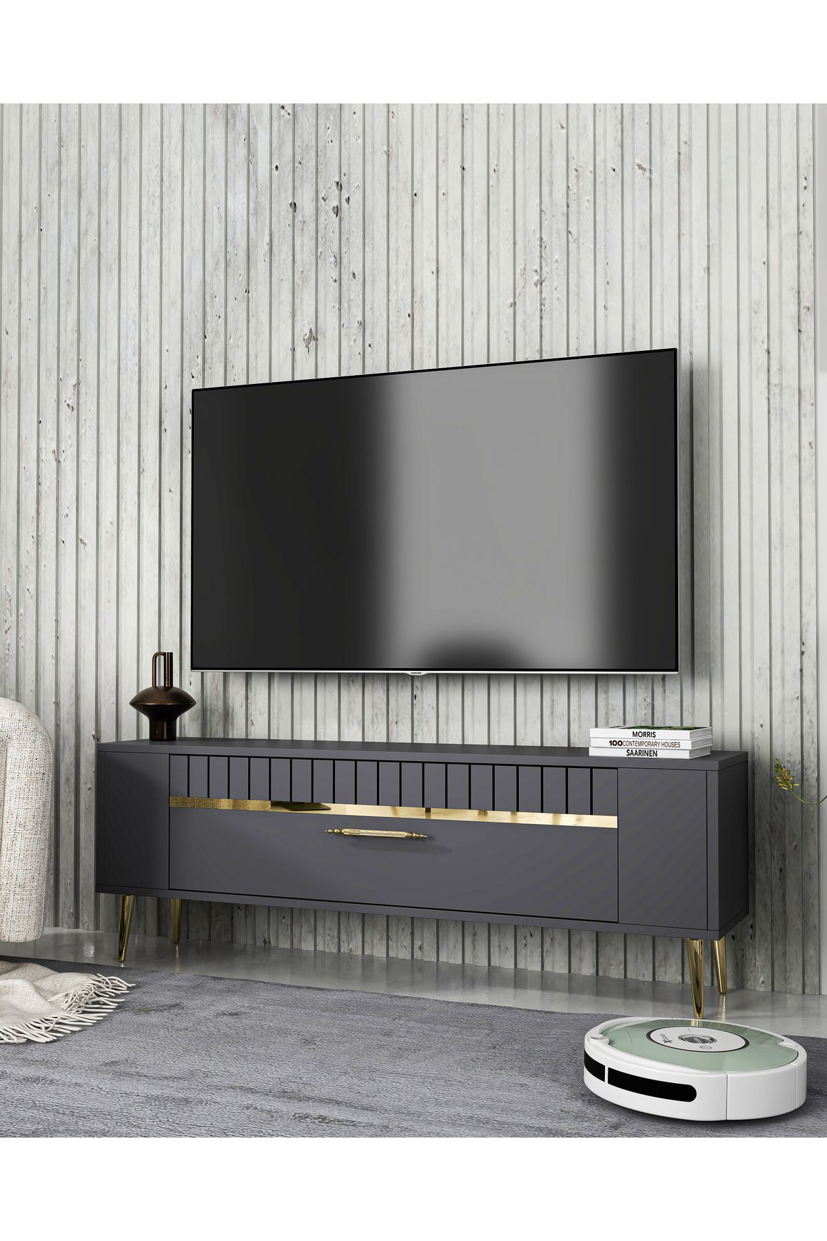 Cantek Dizayn Retrolp1ct Tv Sehpasi Antrasit-Altin