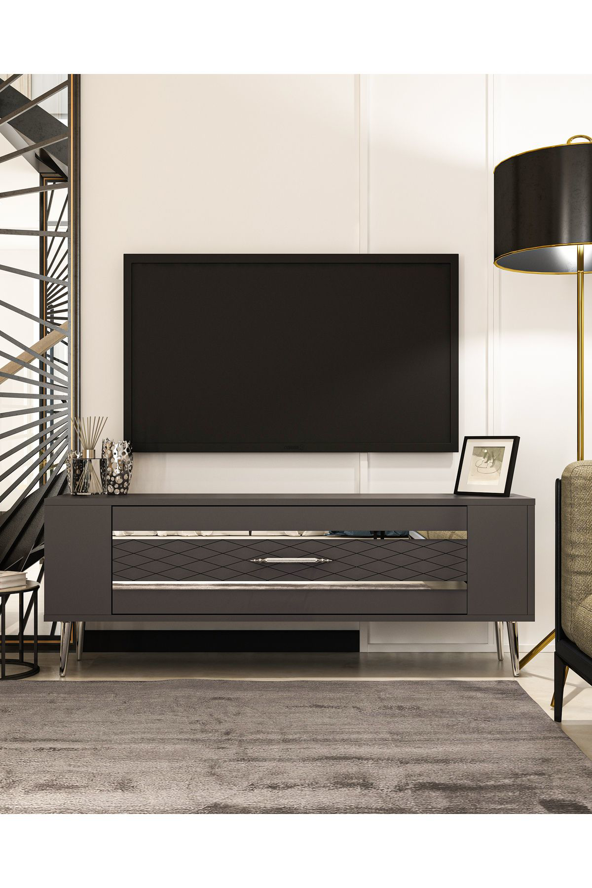 Cantek Dizayn Retrolp2ct Tv Sehpasi Antrasit-Gümüş