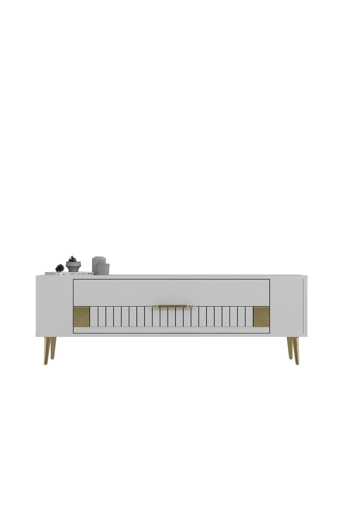 Cantek Dizayn Retrolp4ct Tv Sehpası Beyaz-Altın