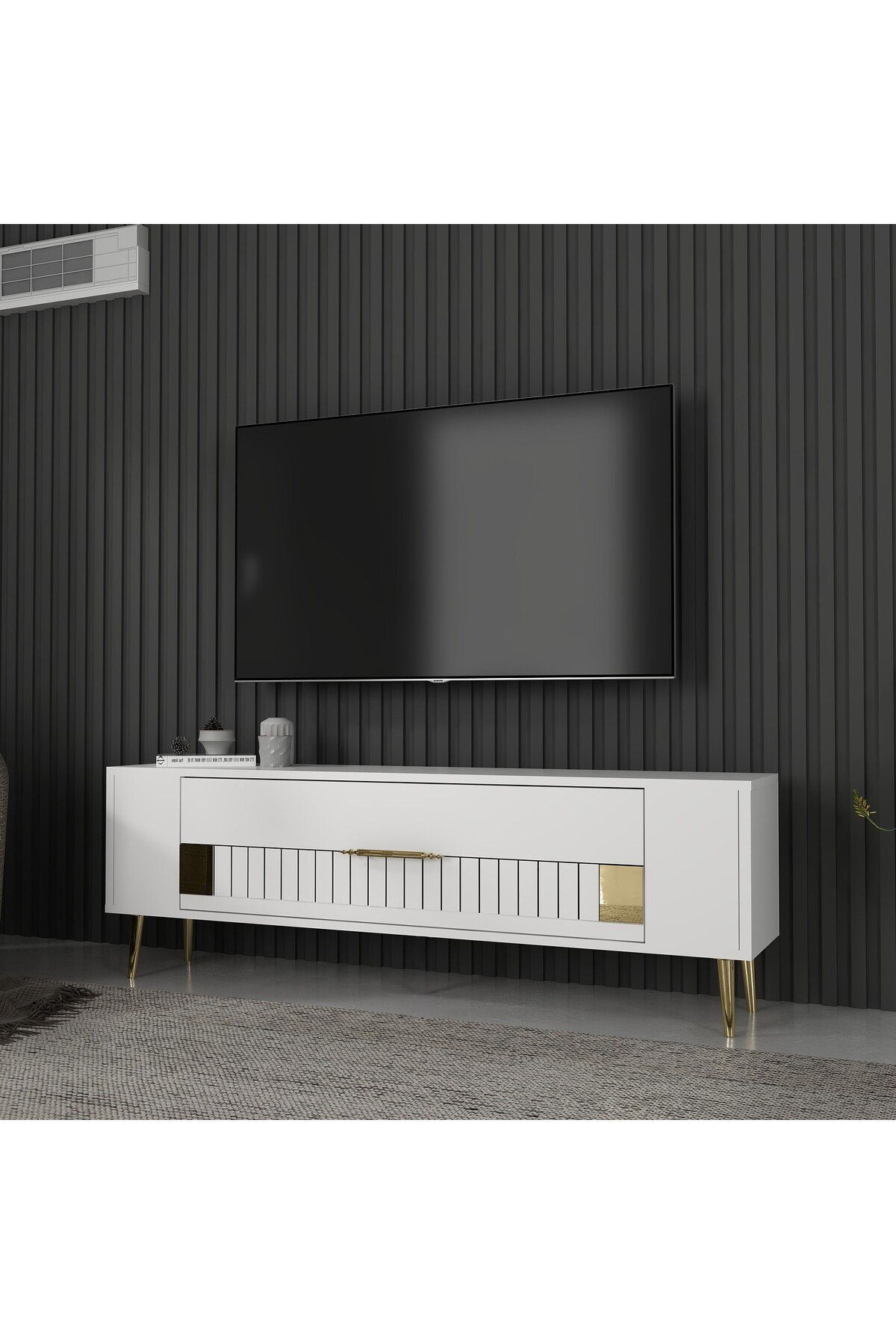 Cantek Dizayn Retrolp4ct Tv Sehpası Beyaz-Altın