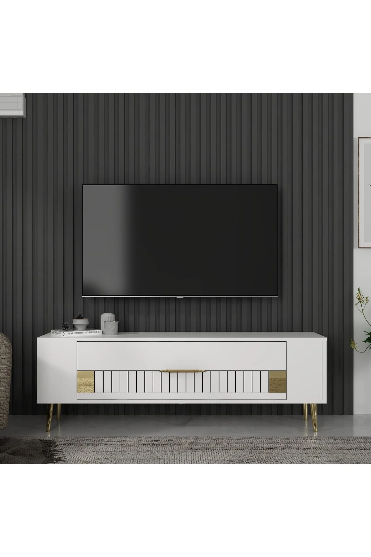 Retrolp4ct Tv Sehpası Beyaz-altın
