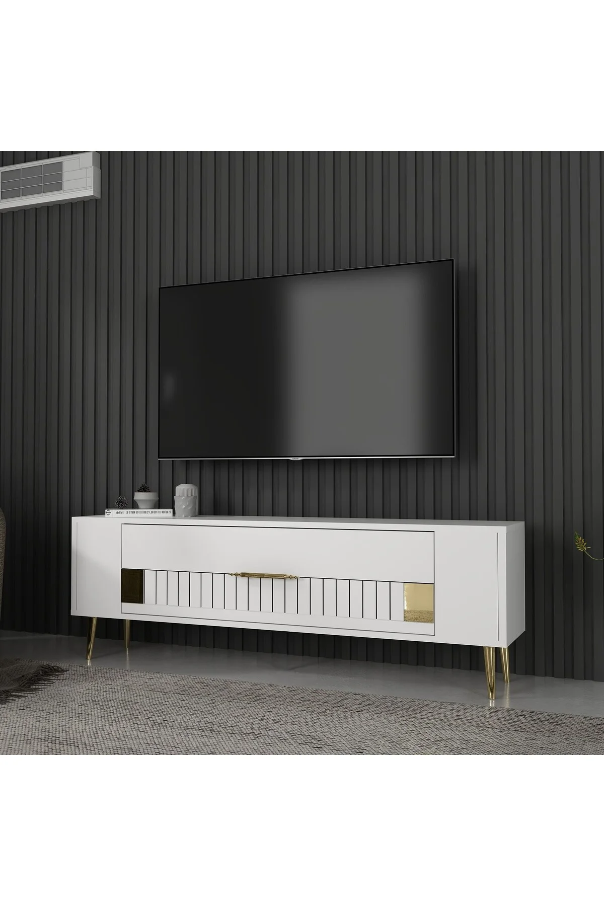 Retrolp4ct Tv Sehpası Beyaz-altın