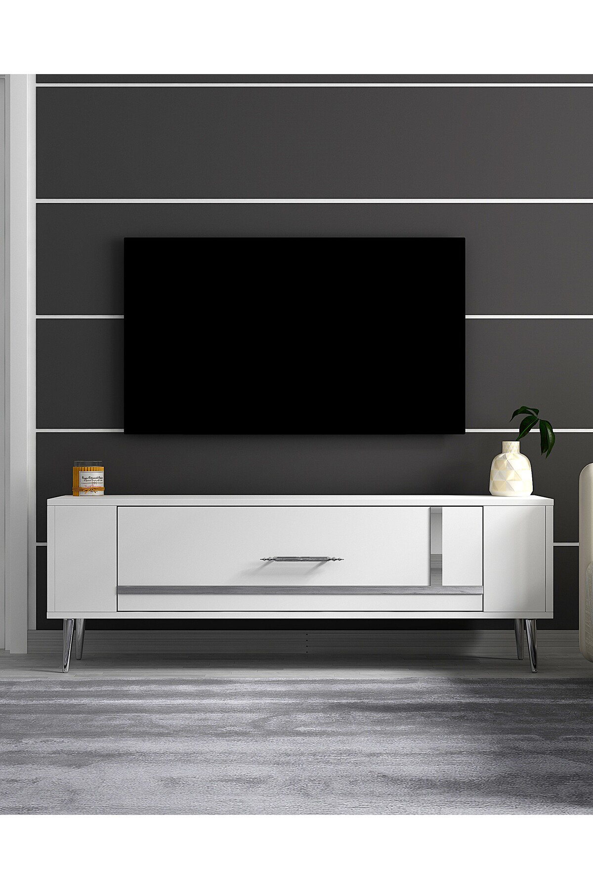 Cantek Dizayn Retrop1ct Tv Sehpasi Beyaz-Gümüş