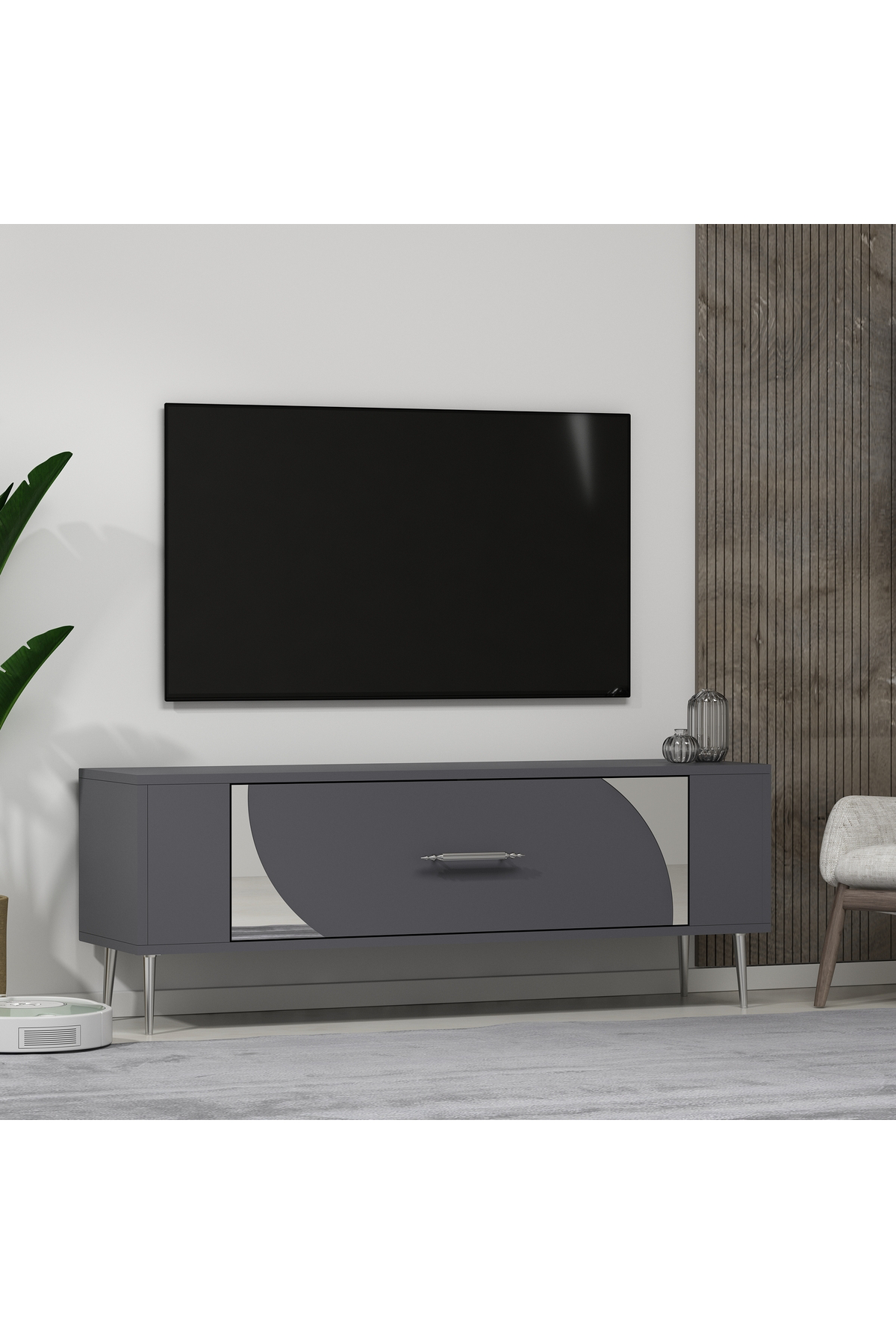 Cantek Dizayn Retrop2ct Tv Sehpası Antrasit-Gümüş