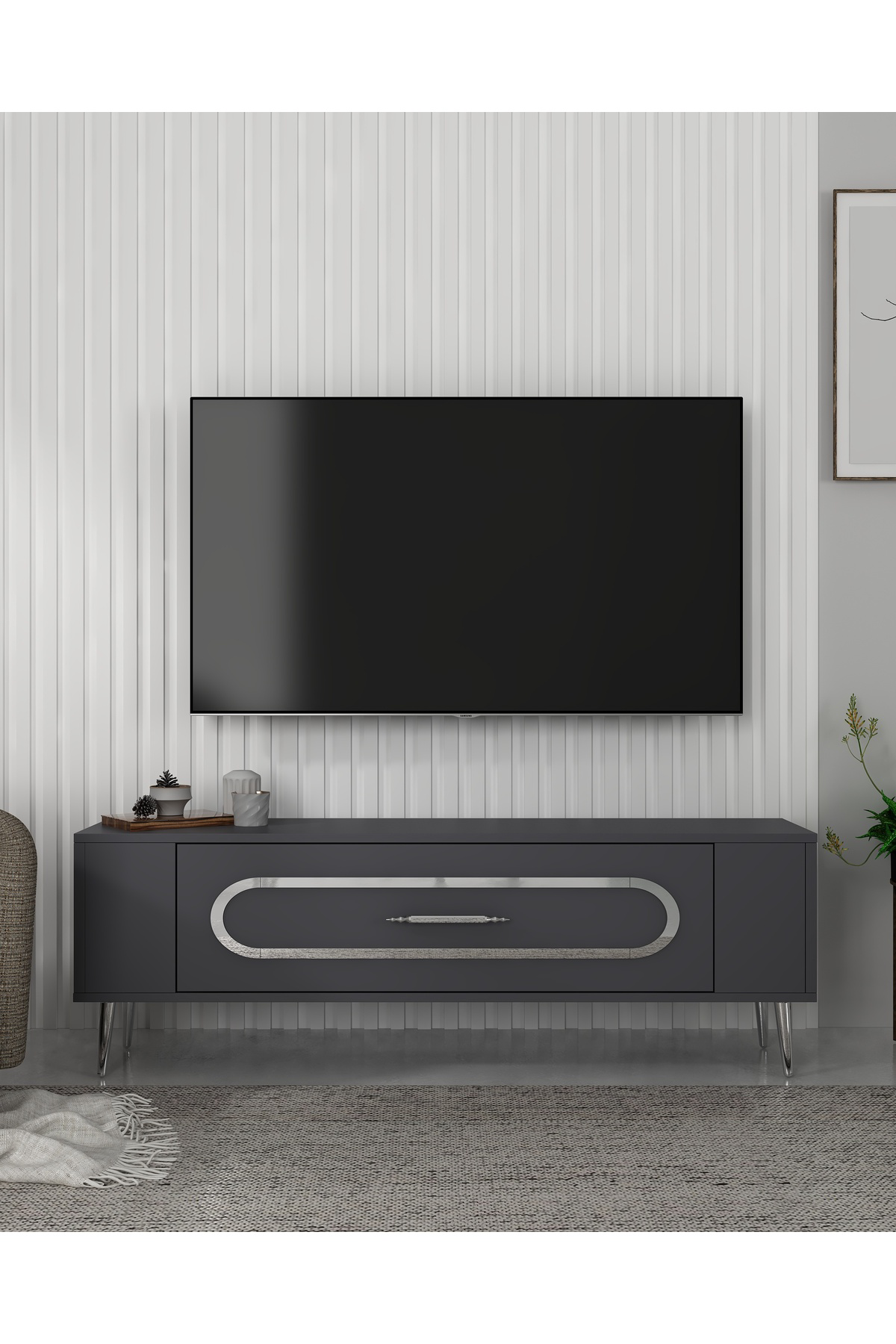 Cantek Dizayn Retrop3ct Tv Sehpasi Antrasit-Gümüş