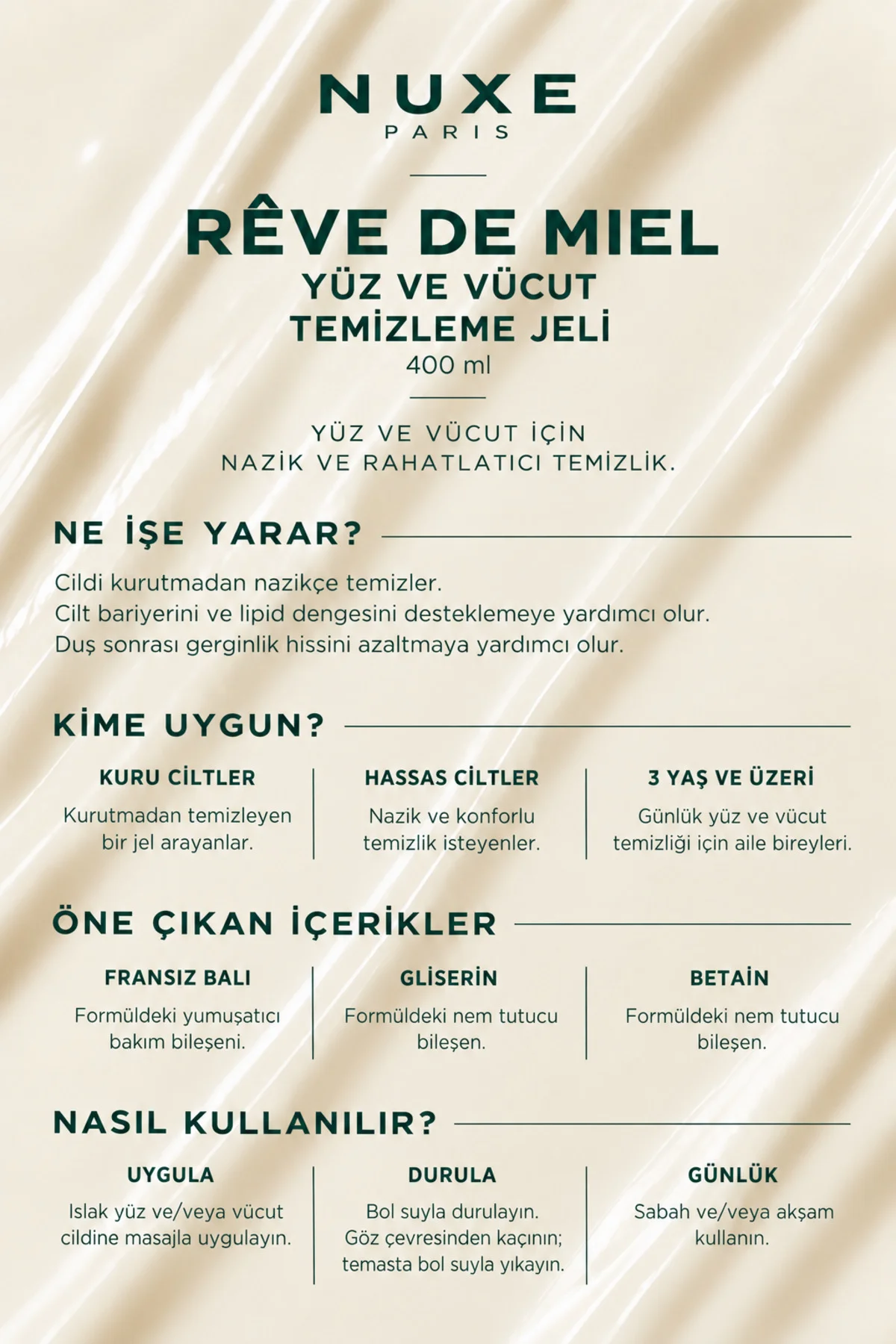 Reve de Miel Yüz ve Vücut Temizleme Jeli 400 ML - Görsel 4