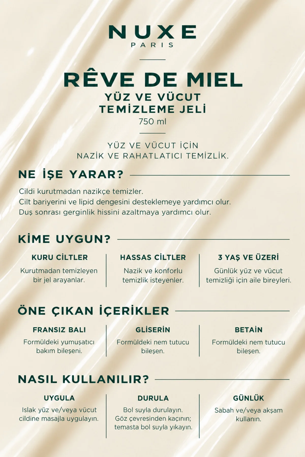Reve de Miel Yüz ve Vücut Temizleme Jeli 750 ML Reve de Miel Yüz ve Vücut Temizleme Jeli 750 ML - Görsel 4