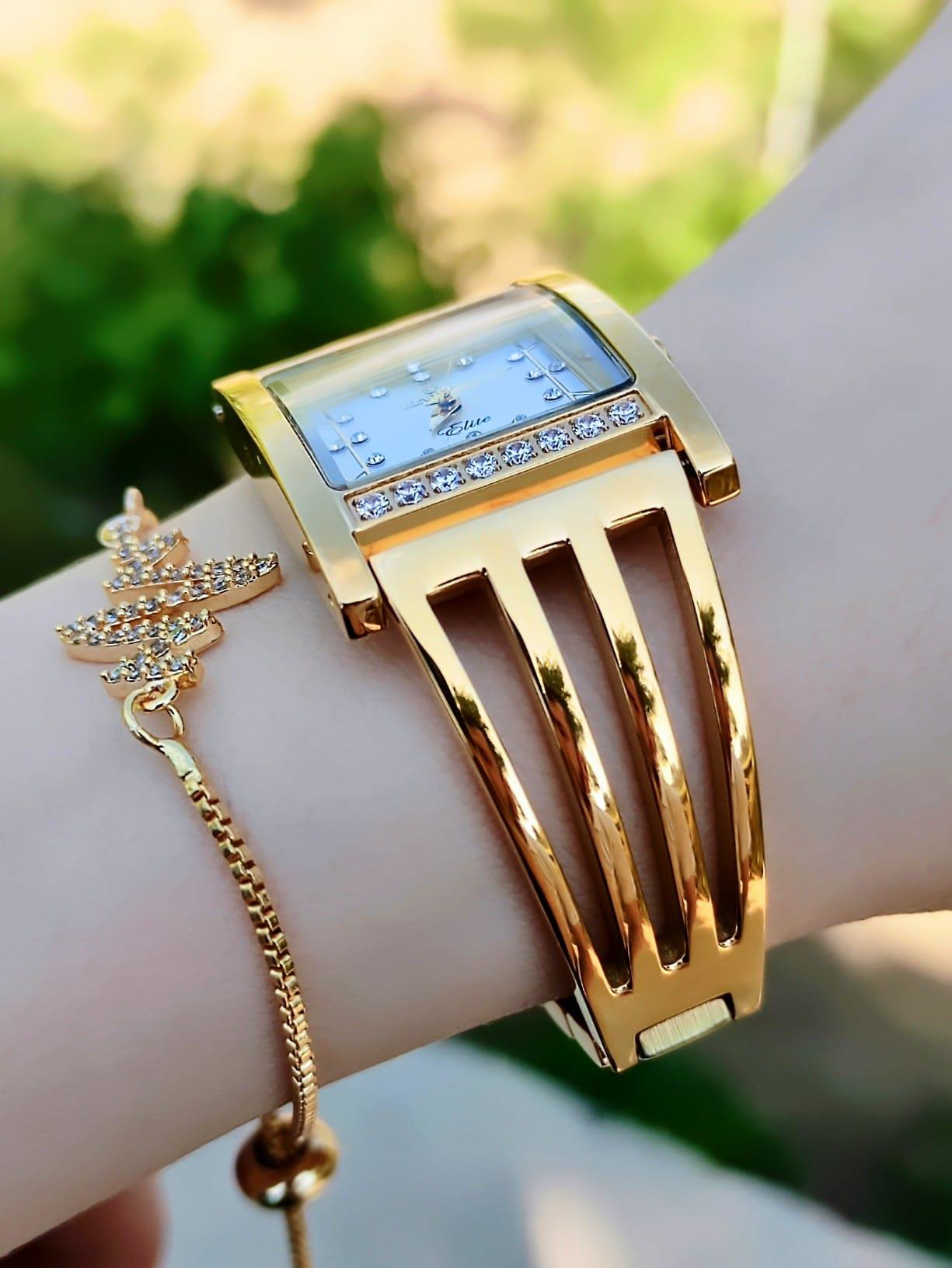 Revello Altın Kaplama Kaburga Modeli Swarovski Taşlı 30 mt Su Geç