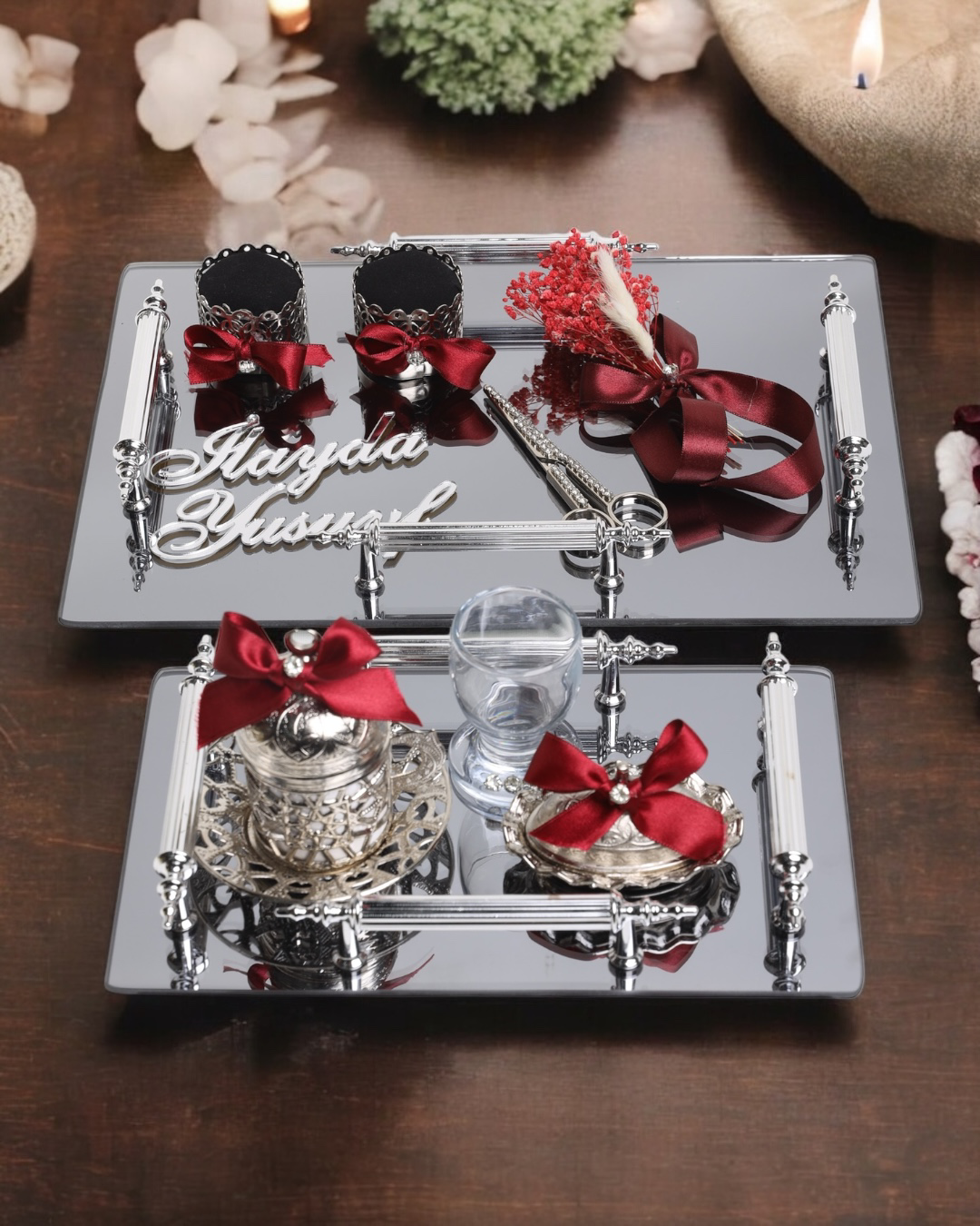 Cyzhome Reverence 4 Kulp Söz Tepsisi Ve Gümüş Nişan Tepsi Seti Cyzhome Reverence 4 Kulp Söz Tepsisi Ve Gümüş Nişan Tepsi Seti