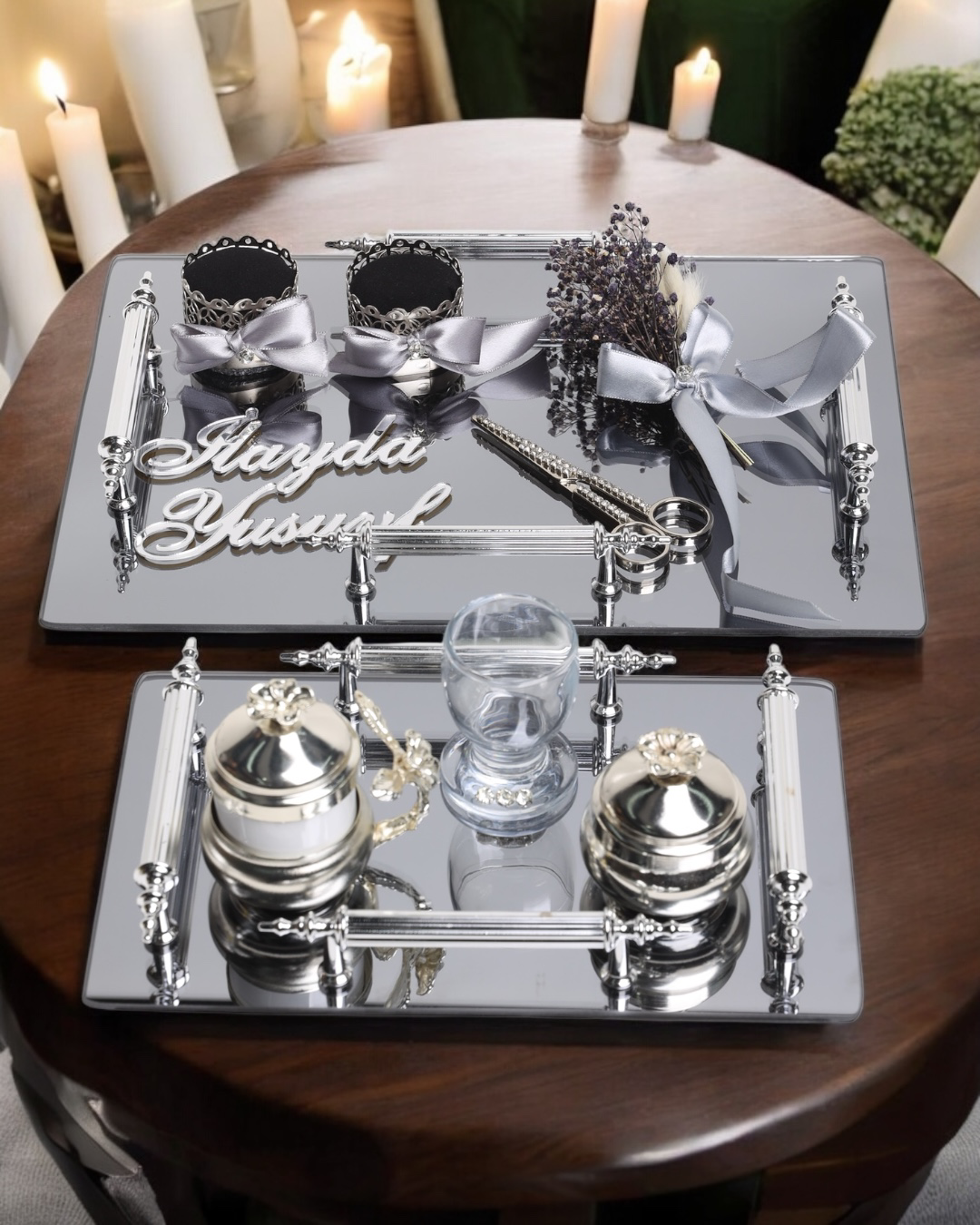 Cyzhome Reverence 4 Kulp Söz Tepsisi Ve Gümüş Nişan Tepsi Seti Cyzhome Reverence 4 Kulp Söz Tepsisi Ve Gümüş Nişan Tepsi Seti