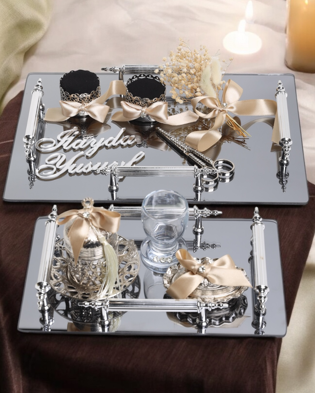 Cyzhome Reverence 4 Kulp Söz Tepsisi Ve Gümüş Nişan Tepsi Seti Cyzhome Reverence 4 Kulp Söz Tepsisi Ve Gümüş Nişan Tepsi Seti