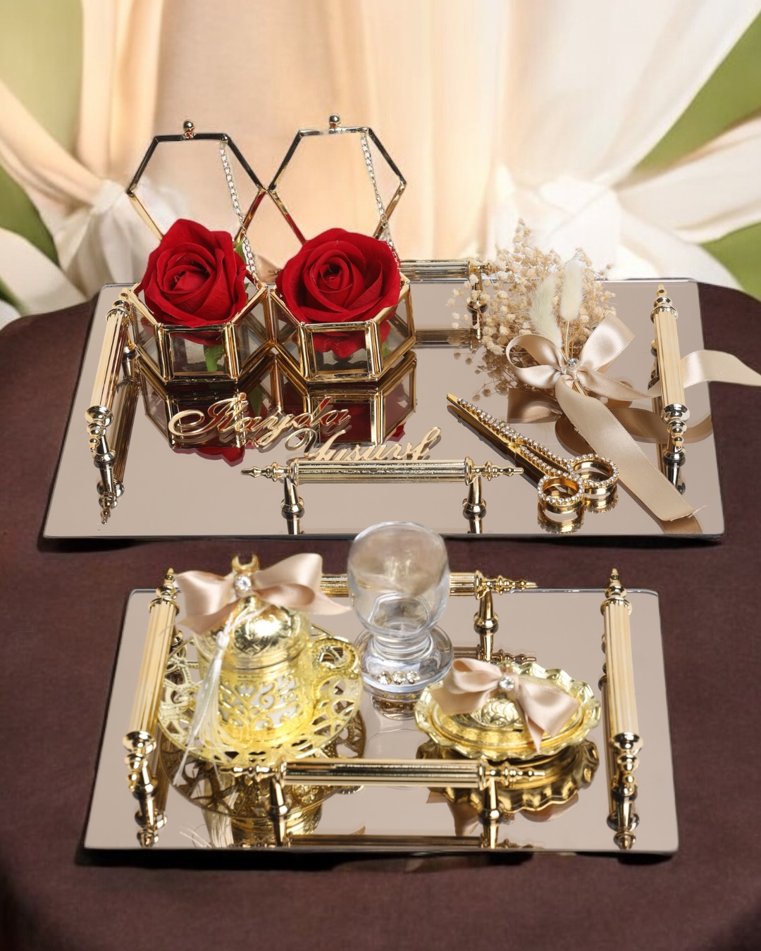 Reverence Gold Söz Tepsisi ve Damat Tepsisi Seti