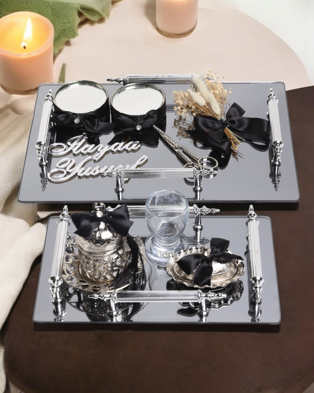 Reverence Gümüş Söz Tepsisi ve Damat Kahve Fincan Tepsisi