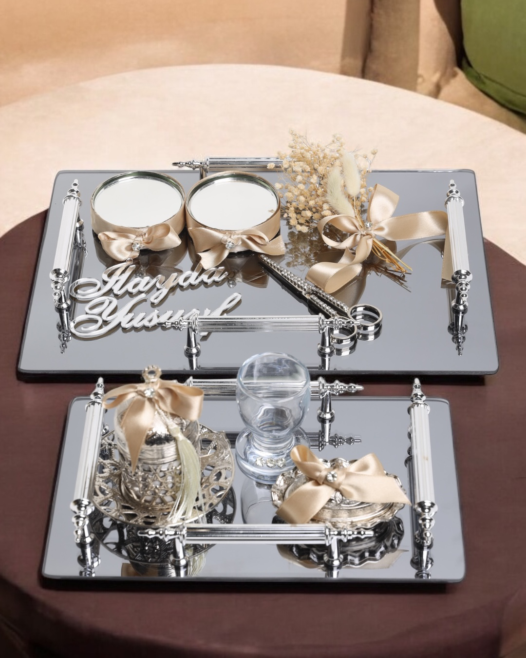Reverence Gümüş Söz Tepsisi ve Damat Kahve Fincan Tepsisi