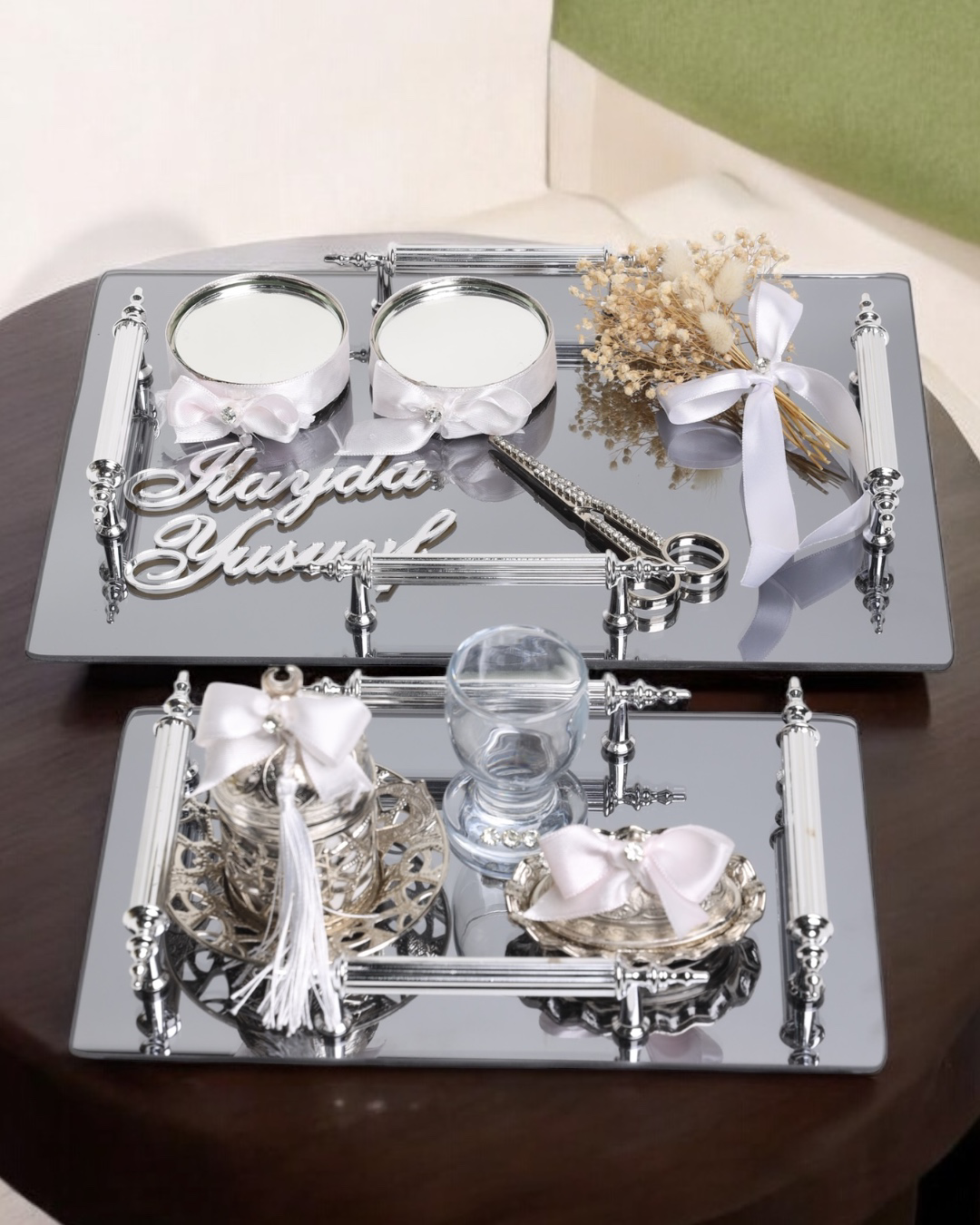 Reverence Gümüş Söz Tepsisi ve Damat Kahve Fincan Tepsisi