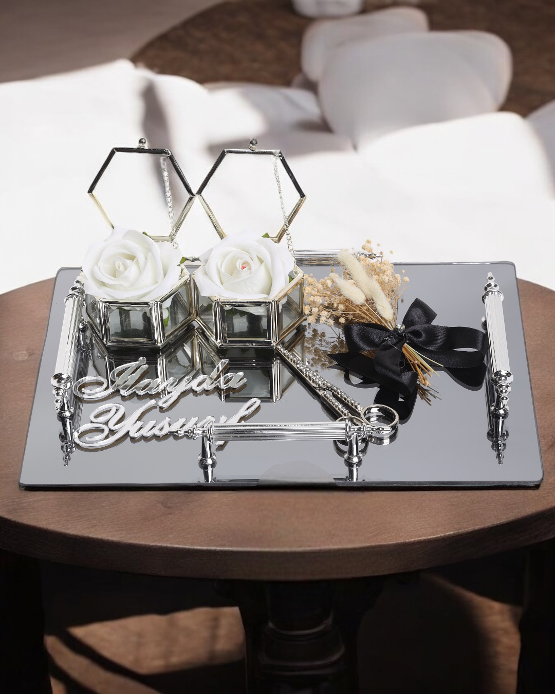 Reverence Gümüş Dikdörtgen Nişan Tepsisi Reverence Gümüş Dikdörtgen Nişan Tepsisi