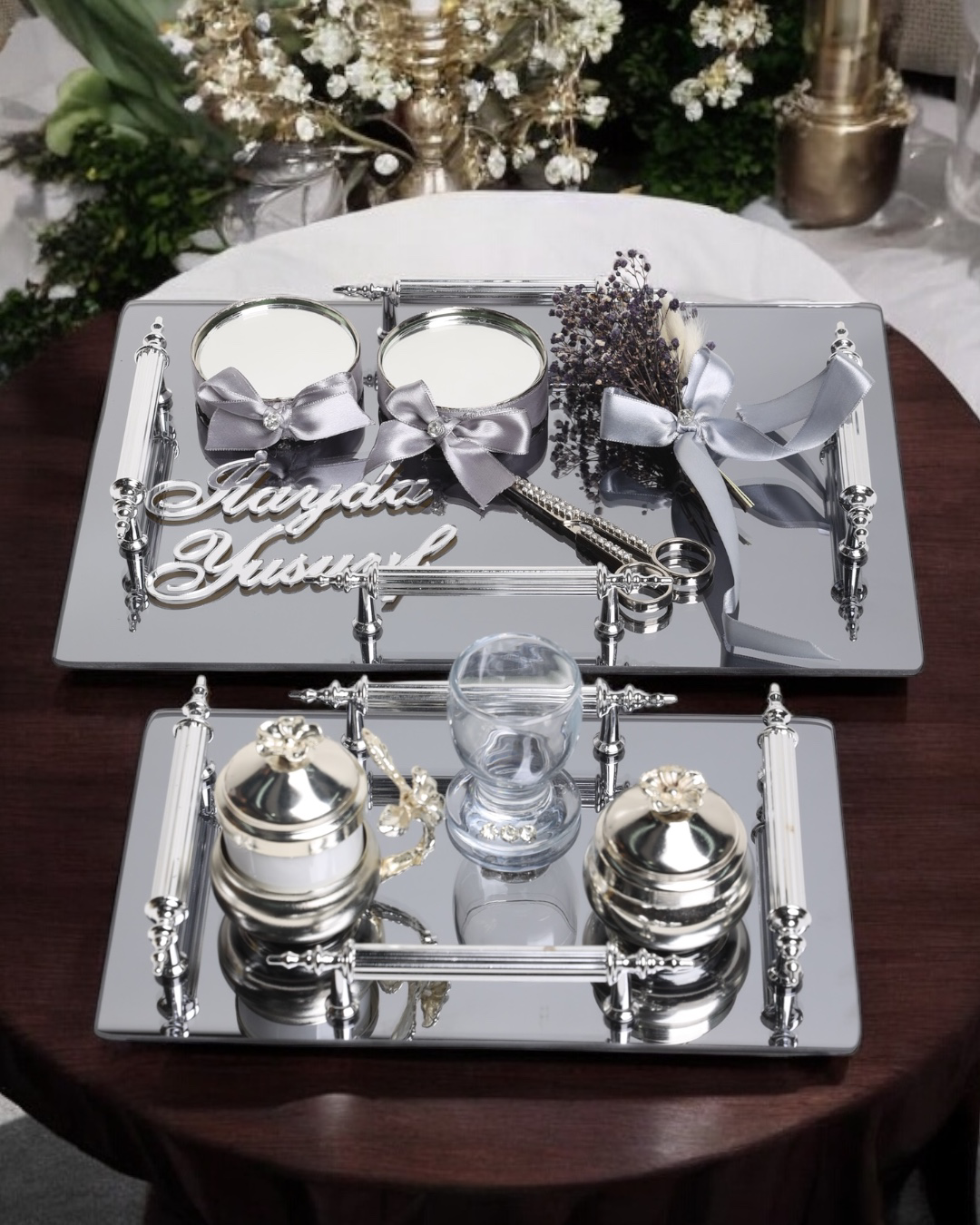 Reverence Gümüş Söz Tepsisi ve Damat Kahve Fincan Tepsisi