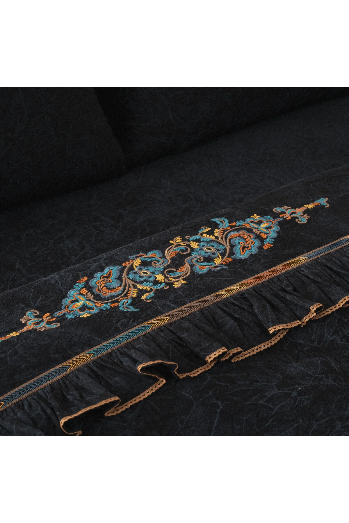 Revna Çift Kişilik Nevresim Takımı %100 Organik Pamuk Saten Parça Boya Siyah 200 x 220 Cm