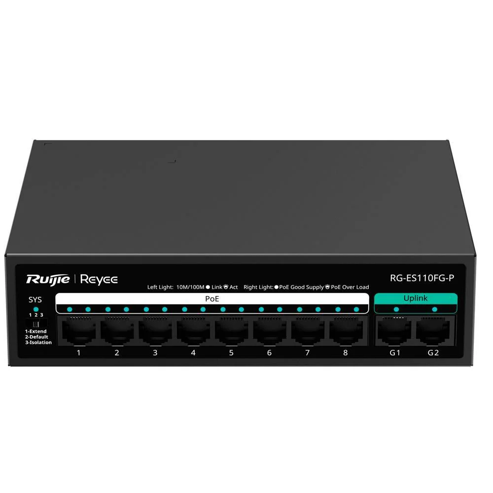 REYEE RG-ES110FG-P 8 PORT 10/100 8 PORT POE 2 PORT GIGABIT UPLINK 110W YONETILEMEZ DESKTOP SWITCH