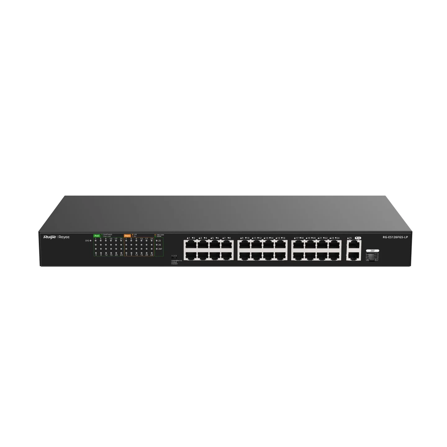 REYEE RG-ES126FGS-LP 24 PORT 10/100 24 PORT POE 2 PORT UPLINK + 1 SFP 180 WATT YONETILEMEZ RACK MOUNT SWITCH