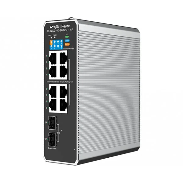 REYEE RG-NIS2100-8GT2SFP-HP 8 PORT 10/100/1000 8 PORT POE 2 X SFP 240 WATT RUJIE CLOUD YONETILEBILIR ENDÜSTRİYEL