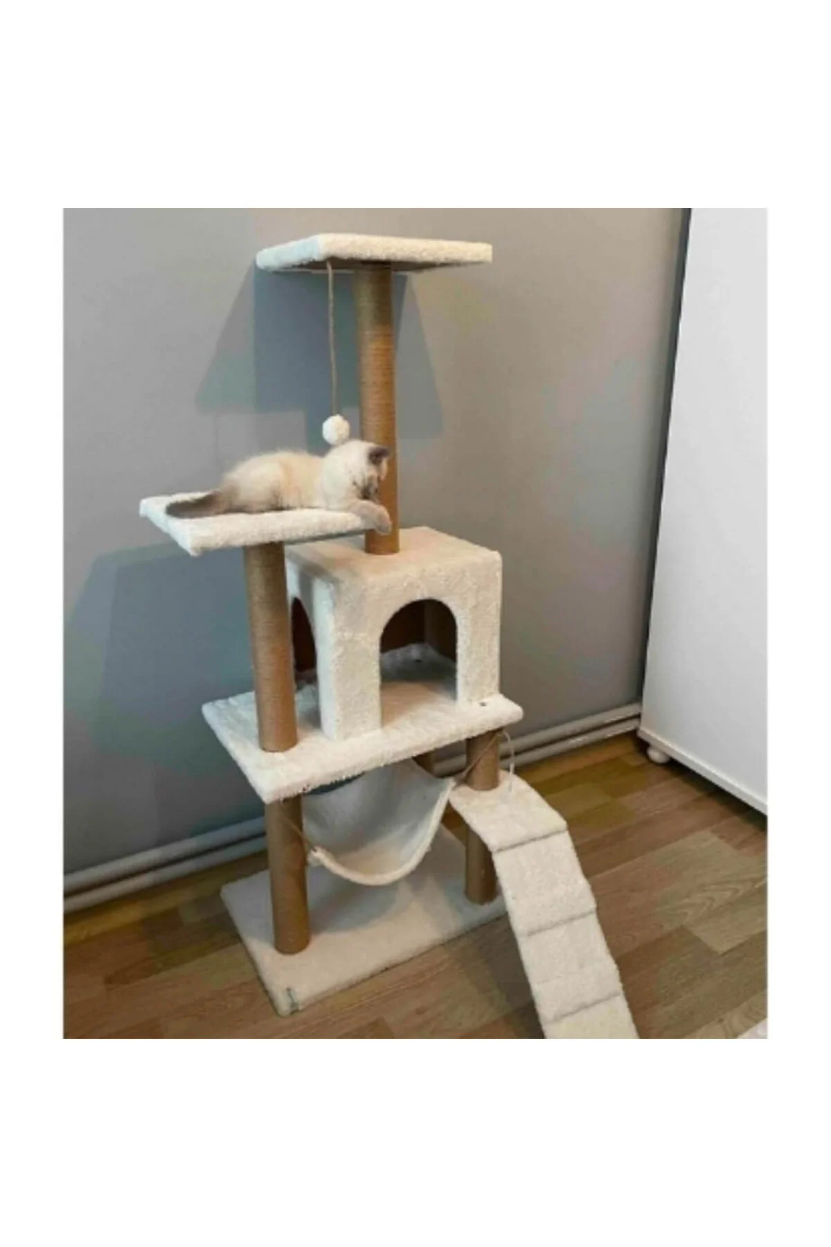 Reyo Pet B-07 Hamaklı Yuvalı Lüx Kedi Tırmalama Oyun Evi Beyaz