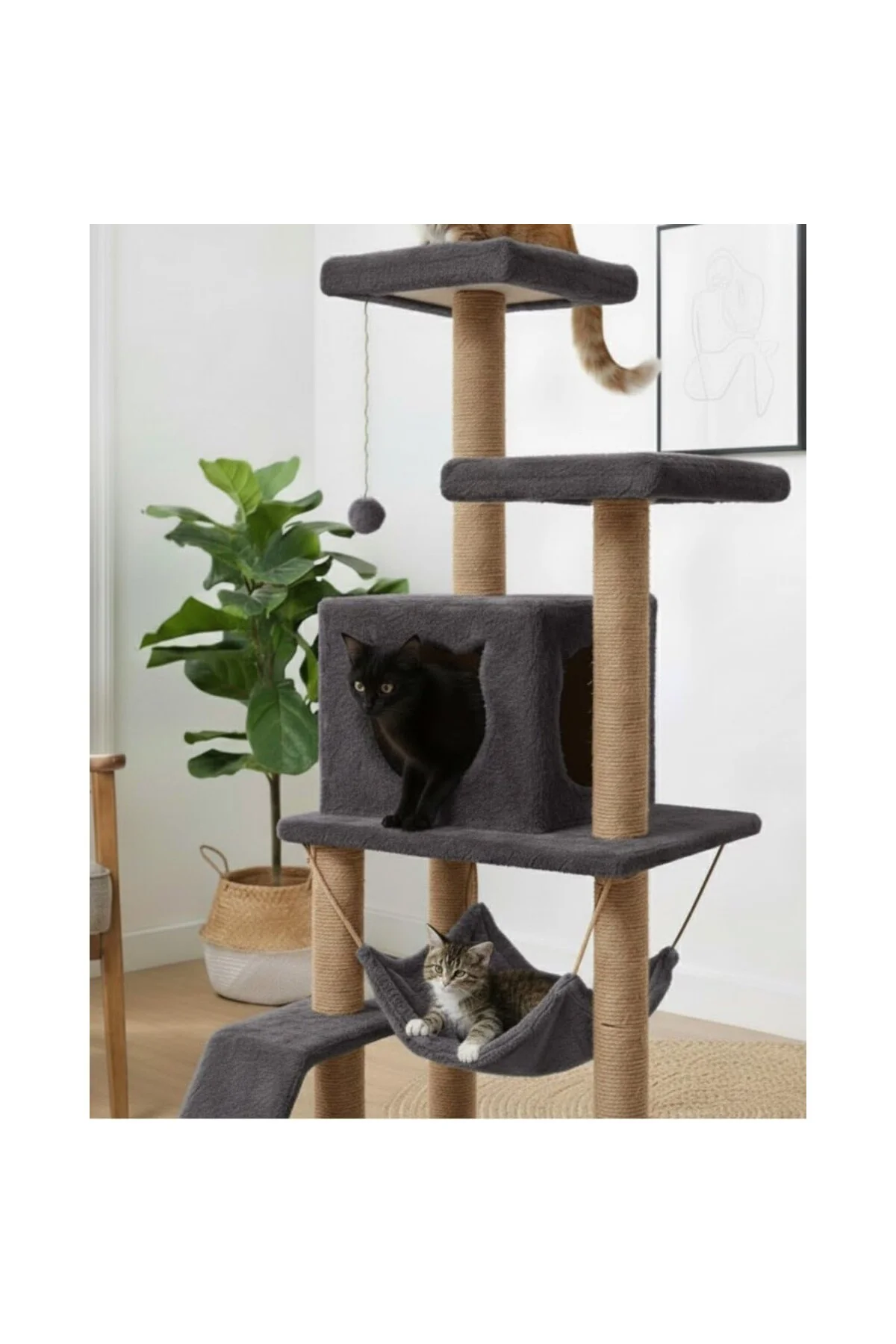 Reyo Pet S9 Kedi Tırmalama Kulesi Platformlu 124 cm Antrasit