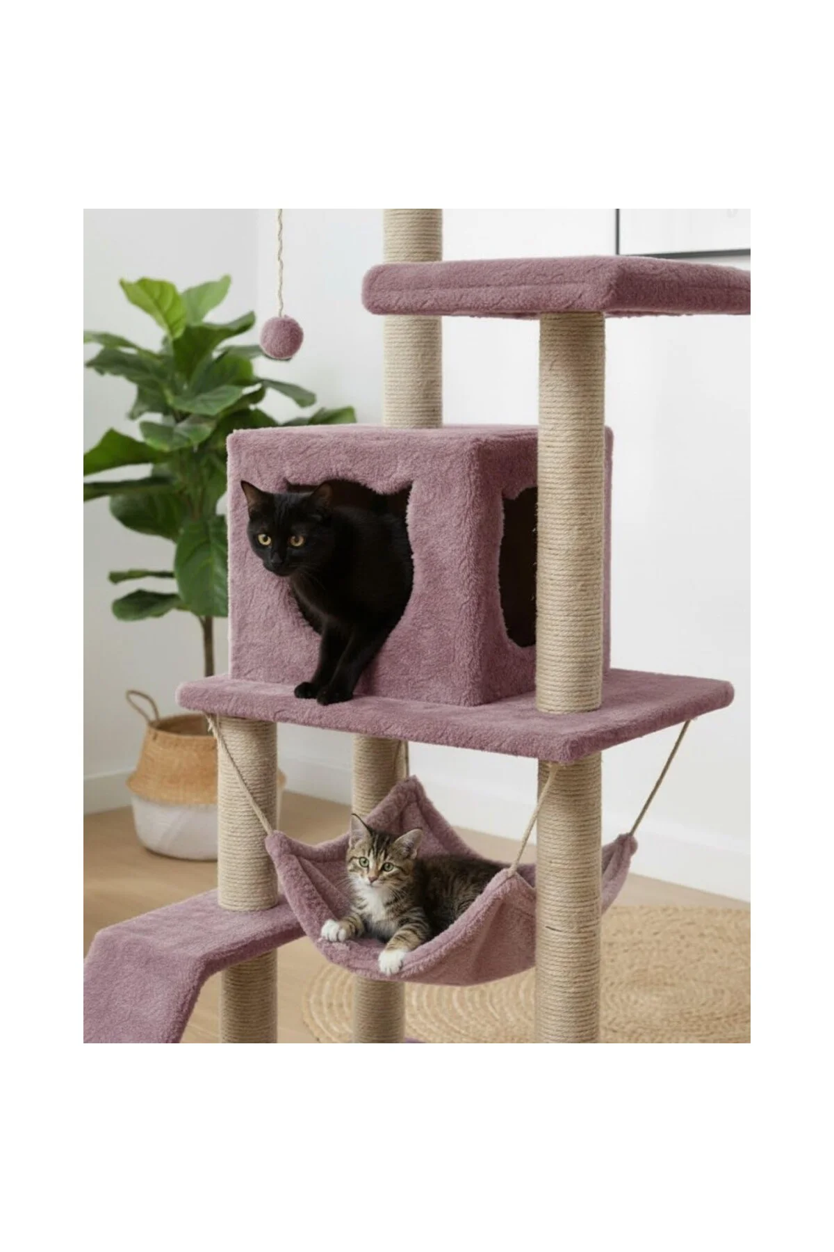 Reyo Pet S9 Kedi Tırmalama Kulesi Platformlu 124 cm Gül Kurusu